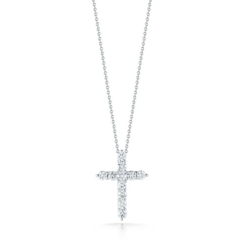 Roberto Coin 18 Karat White Gold Cross Pendant With Diamonds
