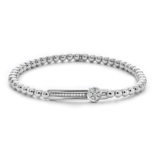 Hulchi Belluni 18K White Gold Diamond Round Bead Tresore Stretch Bracelet