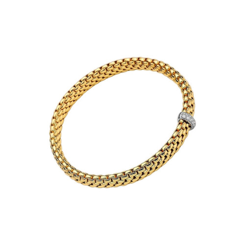 Fope 18K Yellow / White Gold 0.10Ctw Round Diamond Vendome Flex'It Bracelet Size Medium