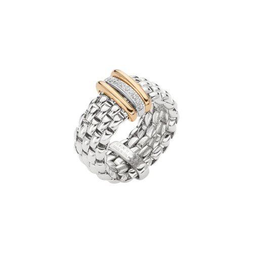 Fope 18Kt White Gold Panorama Ring With 18Kt Yellow/White Gold Rondels & 0.08Ctw Diamonds Size S
