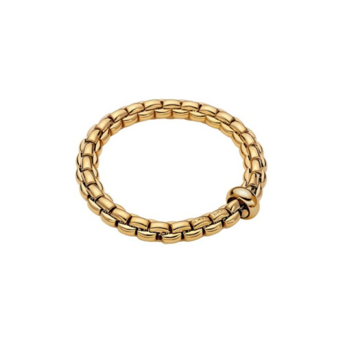 Fope 18K Yellow Gold Eka Wide Flex'It Bracelet With Rondel Station Size Medium
