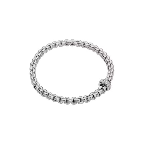 Fope 18Kt White Gold Eka Flexible Link Bracelet With Pave Diamond Rondel  0.37 Cttw Size Small  165Mm