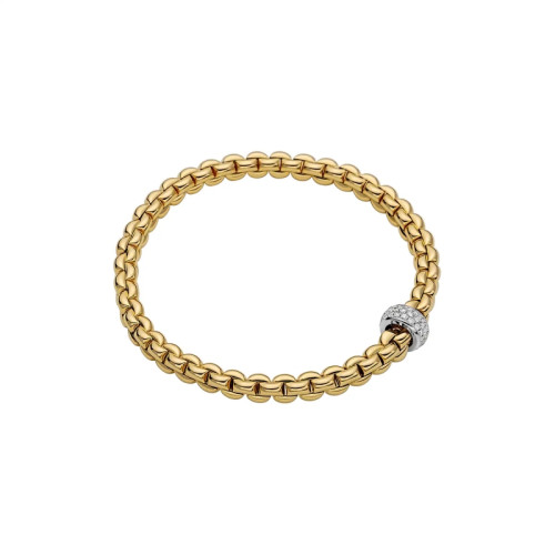 Fope 18K Yellow / White Gold 0.37Ctw Pave Diamond Rondel Flexible Bracelet Size Large