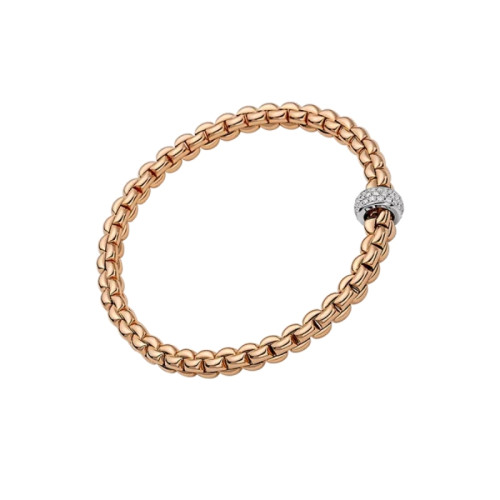 Fope 18K Rose Gold Eka Collection Flex'It Bracelet With 18K White Gold 0.37Cttw Diamond Pave' Rondel Size Medium