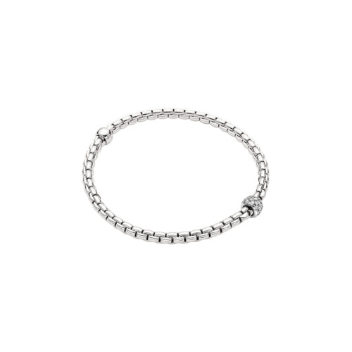 Fope 18K White Gold .19Ctw Eka Tiny Flex'It Bracelet With Pave Rondel Size Small  (16Cm)  6.29