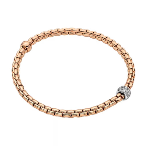 Fope 18K Rose/White Gold 0.19Ctw Diamond Rondel Eka Tiny Flex It Bracelet Size  Medium (17Cm)   6.69