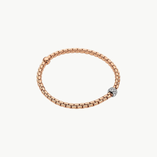 Fope 18Kt Rose Gold Flexible Bracelet With 18Kt White Gold Dia Pave Rondel  D=0.19Tdw  Size  Small 6.29