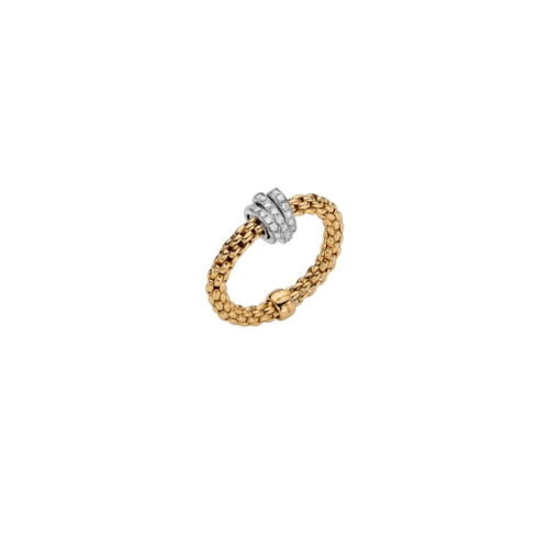 Fope 18K Yellow/White 0.10Ctw Round Diamond Flex'It Prima Rondel Ring Size Medium