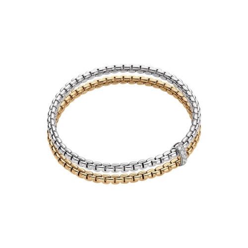 Fope 18K White / Yellow Gold 0.10Ctw Diamond Eka Double Flex It Bracelet Size Medium 6.69