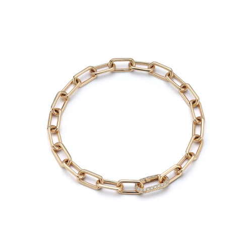 Walters Faith 18K Yellow Gold Diamond Enlongated Clasp Saxon Chain Link Bracelet