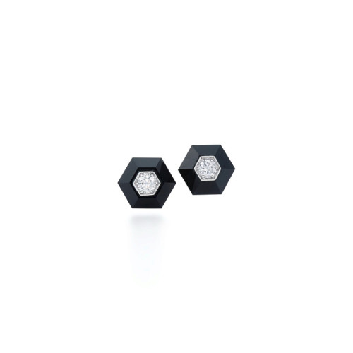 Kwiat 18Kt White Gold Black Jade & Diamond Hexagon Signed Fred Leighton Earrings (Pair)