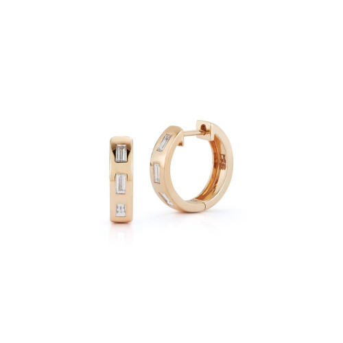 Walters Faith 18Kt Yellow Gold Ottoline 3 Baguette Diamond Huggie Earrings (Pair)