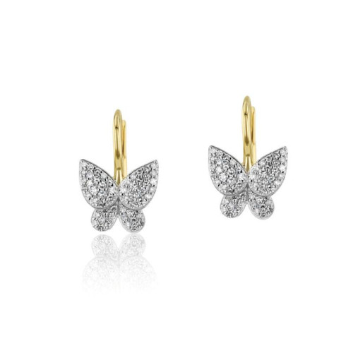 Phillips House 14Kt Yellow Gold Petite Butterfly Leverback Diamond Earrings