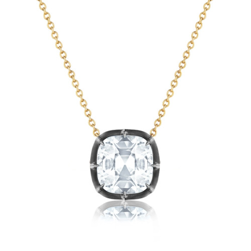 Kwiat 18Kt Yellow Gold & Sterling Silver Over Gold Cushion White Topaz Pendant Signed Fred Leighton