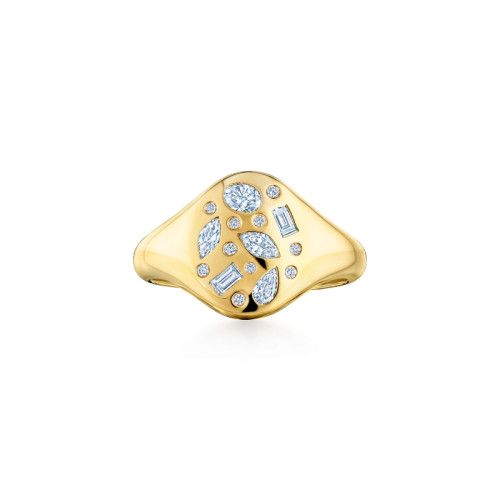 Kwiat 18K Yellow Gold Diamond Small Signet Cobblestone Ring