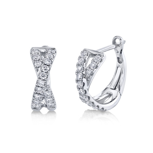 14K White Gold Diamond Criss-Cross Huggie Earrings (Pair)