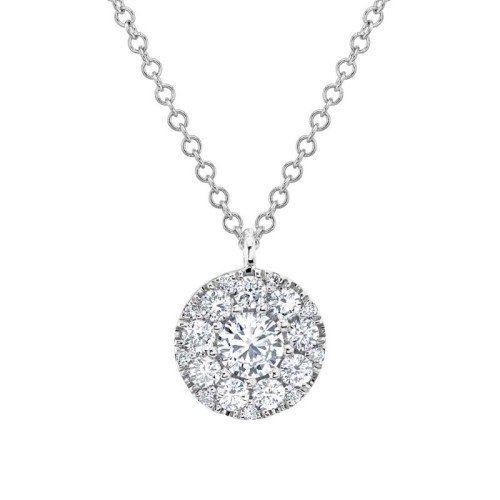 14K White Gold Side Diamond Cluster Necklace