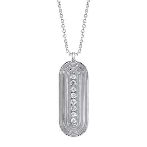 14K White Gold Diamond Oval Drop Pendant Necklace On Chain
