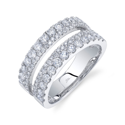 14K White Gold Straight Split Shank Pave Large Diamond & Small Diamond Band