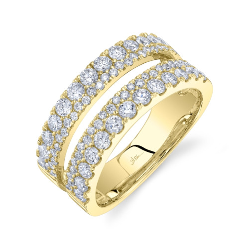 14K Yellow Gold Straight Split Shank Pave Large Diamond & Small Diamond Band