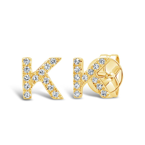 14K Yellow Gold Diamond Letter K Initial Stud Earrings (Pair)