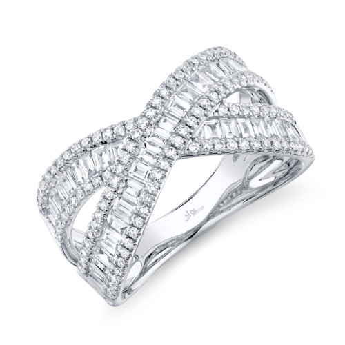 14K White Gold Diamond Baguette Ring Rbc & Bag Dias
