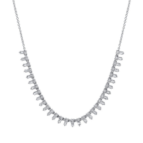 14K White Gold Baguette Diamond Necklace