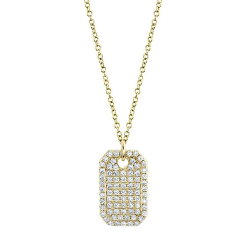 14K Yellow Gold Diamond Dog Tag Pendant With Chain