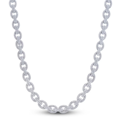 14K White Gold Pave Diamond Link Necklace