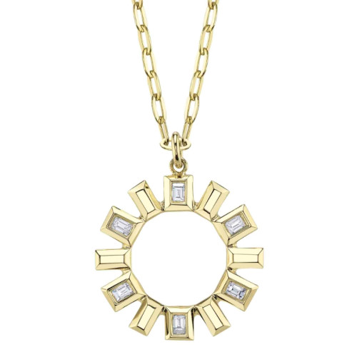 14K Yellow Gold Baguette Diamond Bezel Set Geo Cut Paperclip Link Necklace