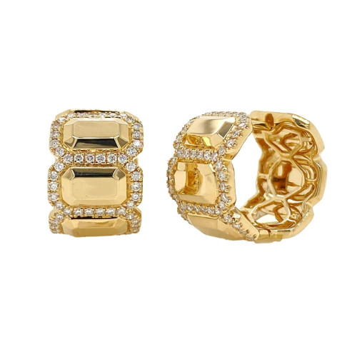 14K Yellow Gold Diamond Geo Cut Huggie Earrings (Pair)