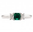 Korman Signature Platinum, Asscher Cut Emerald and Diamond Three Stone Ring
