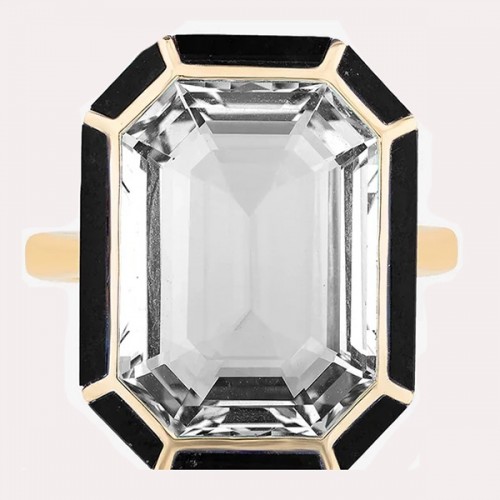 Goshwara 18kt Yellow Gold Rock Crystal and Onyx Inlay Ring