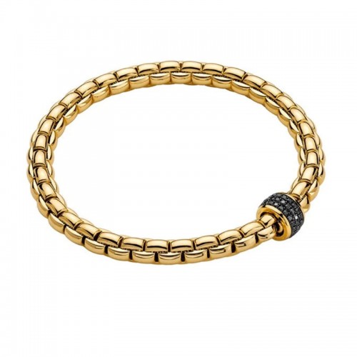 Fope 18kt Yellow Gold Eka Flex'it Bracelet With Black Diamond Rondel
