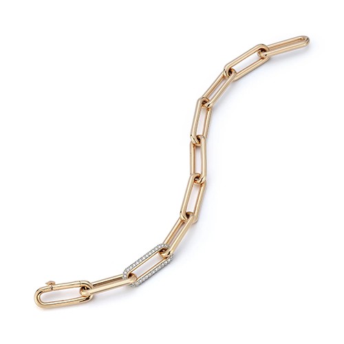 Walters Faith Saxon 18kt Rose Gold Elongated Link Bracelet With One Diamond Link