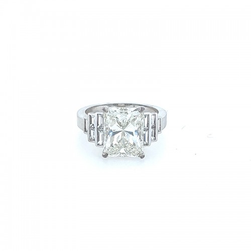 Korman Signature 18kt White Gold Radiant and Baguette Bezel Set Diamond Engagement Ring