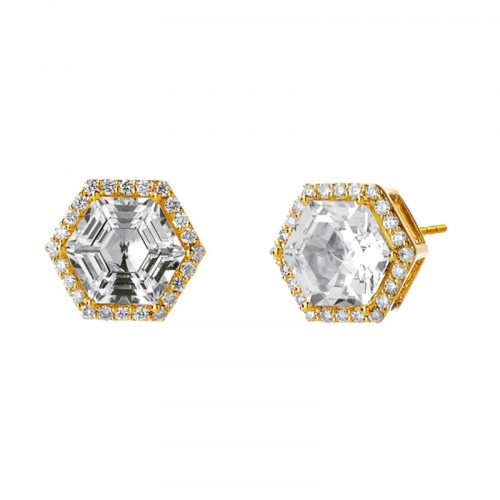 Syna 18kt Yellow Gold Rock Crystal Hex Studs