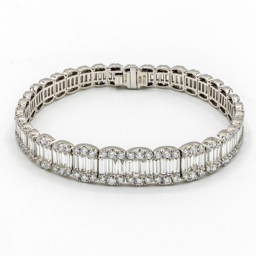 Korman Signature 14KT White Gold Baguette and Round Cut Diamond Tapered Bracelet