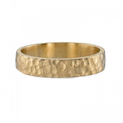 Single Stone 18kt Yellow Gold Hammered Charles Band