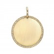 Single Stone 18kt Yellow Gold Pave Frame Round Disc Pendant