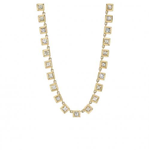 Single Stone 18kt Yellow Gold and French Cut Diamond Karina Riviera Necklace