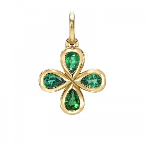 Single Stone 18kt Yellow Gold and Emerald Clover Pendant