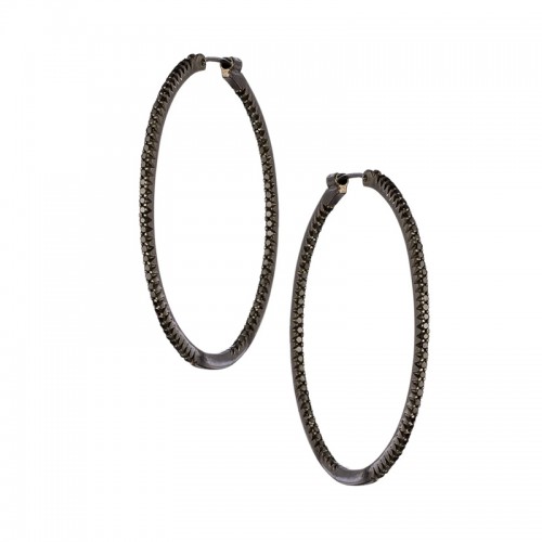 Sethi Couture 18kt White Gold and Rhodium Simple Elegance Hoops with Black Diamonds