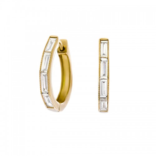 Sethi Couture 18kt Yellow Gold and Baguette Diamond Huggie Earrings