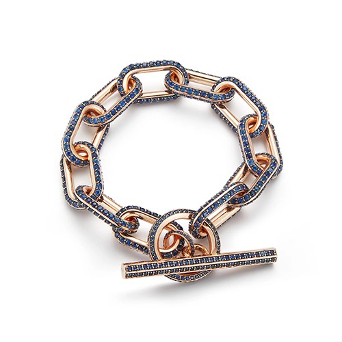 Walters Faith Saxon 18kt Rose Gold All Blue Sapphire Link Bracelet With Trapezodial Closure