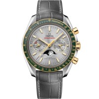 Omega Speedmaster Moonphase Co-axial Master Chronometer Moonphase Chronograph 44mm Grey Dial Green Ceramic Bezel Stainless Steel And 18ky Case Grey Leather Strap 30423445206001