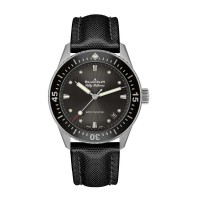 Blancpain Fifty Fathoms Bathyscaphe 38mm Stainless Steel Grey Dial Sail Canvas Strap Pin Buckle