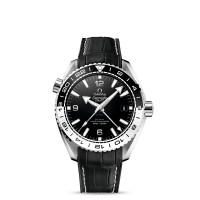 Omega Planet Ocean Gmt 44mm Co-axial Master Chronometer Stainless Steel Black Alligator Strap Black Dial Blk/wh Bezel 21533442201001 Serial #a279449