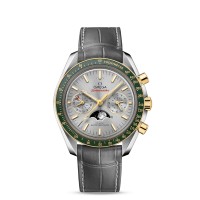 Omega Speedmaster Moonphase Co-axial Master Chronometer Moonphase Chronograph 44mm Grey Dial Green Ceramic Bezel Stainless Steel And 18ky Case Grey Leather Strap 30423445206001