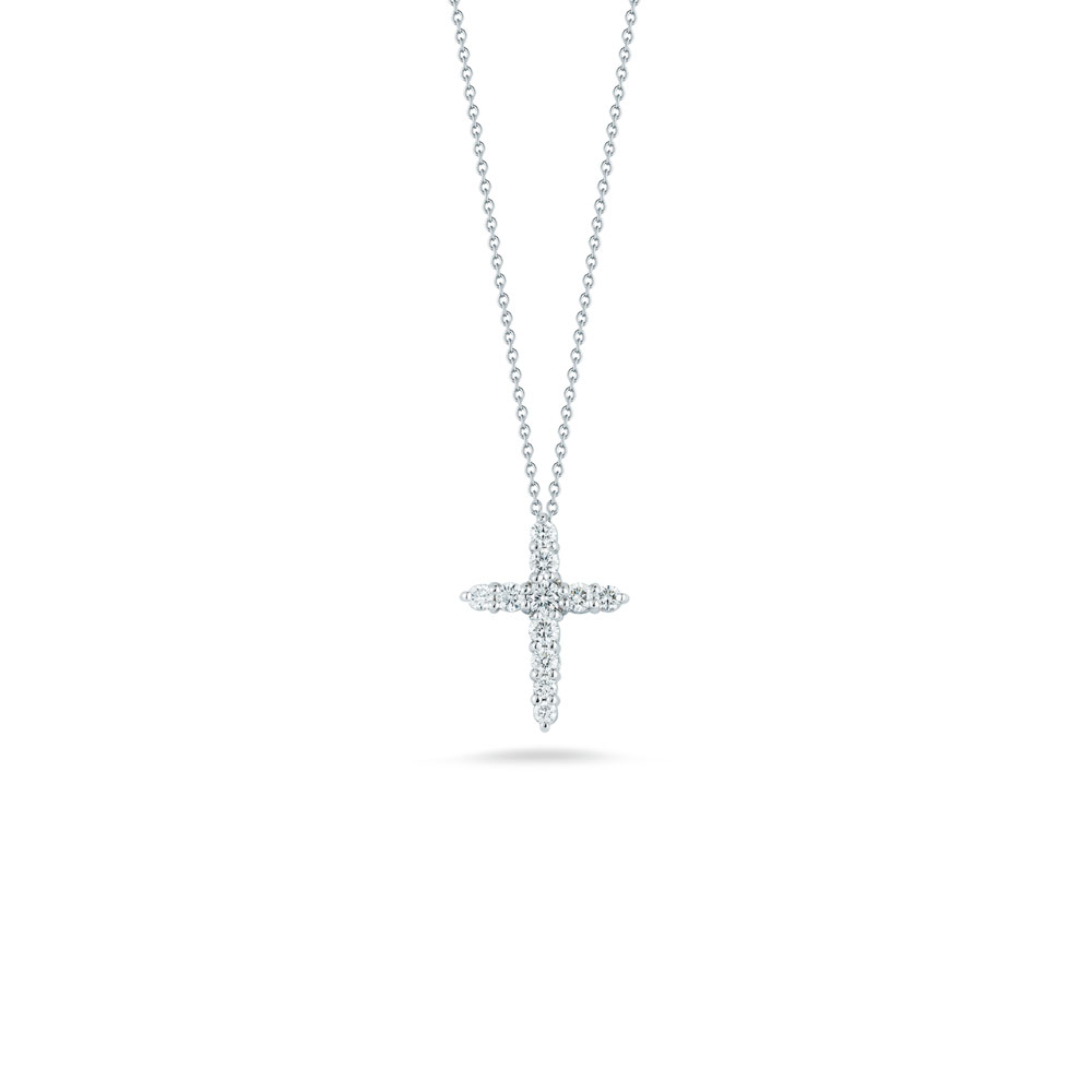 Roberto Coin 18 Karat White Gold Cross Pendant With Diamonds